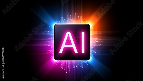 Artificial intelligence ai technology glowing neon light abstract background