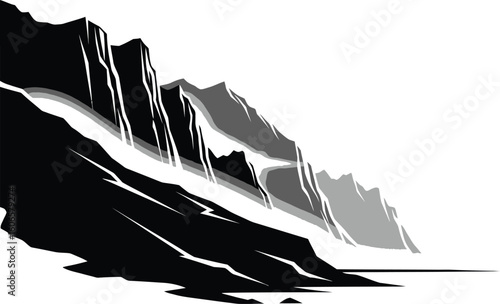 Striking Silhouette of Jagged Mountain Peaks, a Dramatic Landscape with Sharp Ridges and Contrasting Shadows, Ideal for Adventure and Wilderness Themes