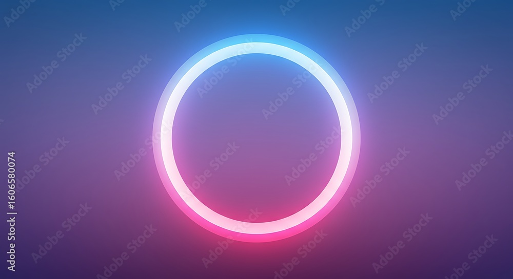 Obraz premium Neon Circle Abstract Background: Glowing Pink and Blue Ring