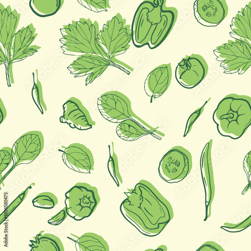Vector seamless pattern for summer vegetable season. Healthy vegetables in cartoon style are suitable for printing and will attract attention to your project.
