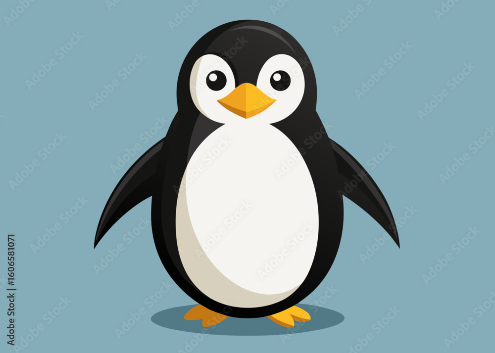 Obraz premium Cute cartoon penguin standing on a blue background