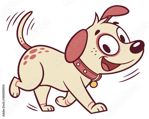 Joyful cartoon dog trotting with a wagging tail