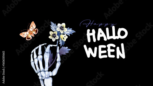 Watercolor Happy Halloween greeting card. Painted vector mystery horror illustration