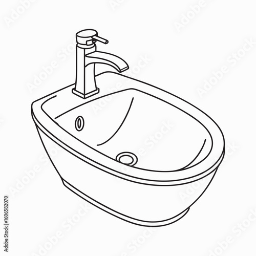 Monochrome Illustration of a outlined Modern Bidet with Faucet  - Bathroom Fixture Cleanliness and Plumbing Design for a Washroom Interior.