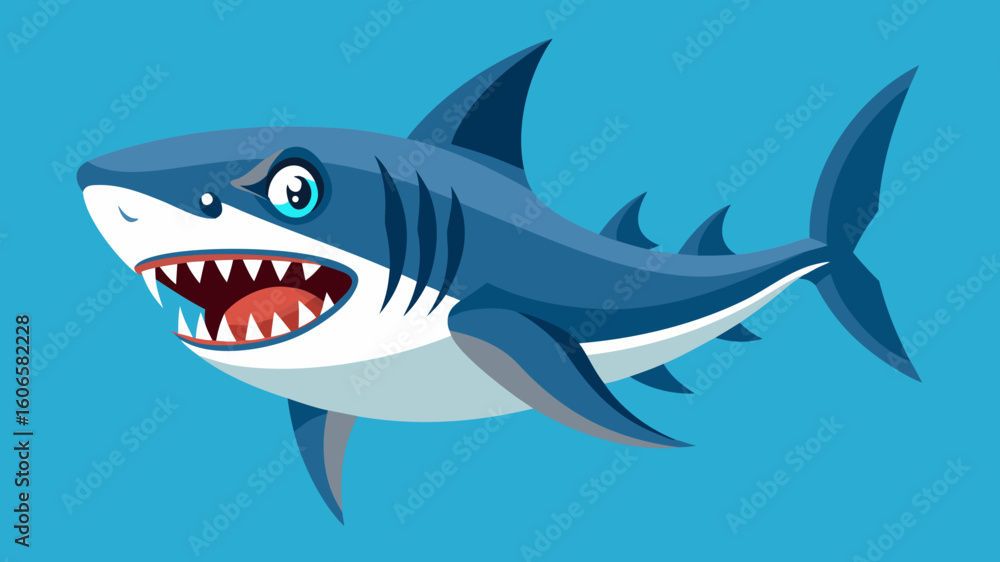 Fototapeta premium Aggressive cartoon shark with open mouth and sharp teeth