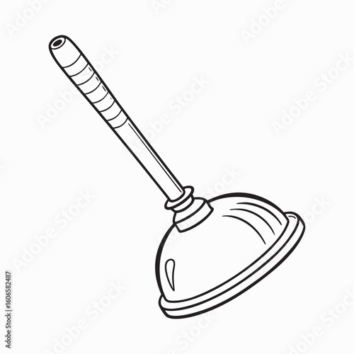 Detailed Line Art Depiction of a Classic Rubber Plunger Tool Used for Plumbing and Clearing Clogged Drains in Toilets and Sinks.