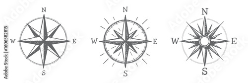 Vintage compass rose sketch — hand-drawn nautical wind rose vector