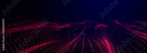 Abstract futuristic wave background. Network connection dots and lines. Digital background. 3d rendering.	