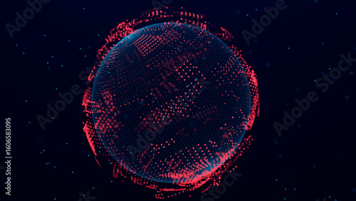 Digital technology background. Abstract sphere with elements connecting dots and lines. Network connection 3d Widescreen	