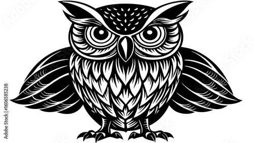 Majestic Wise Owl A Black and White Illustration of Wisdom and Knowledge