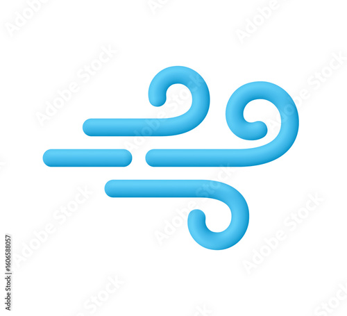 Blue wind whirl, air flow symbol. Climate, weather, meteorology and forecast concept. 3d vector icon. Cartoon minimal style.