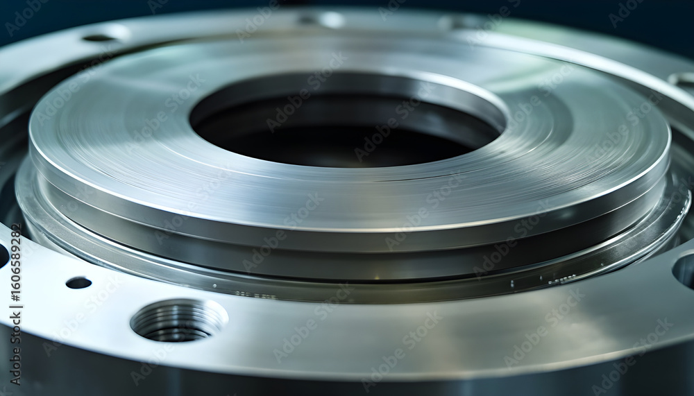Close-up of a metallic circular component with a recessed inner section Close-up of a metallic circular component with a recessed inner section