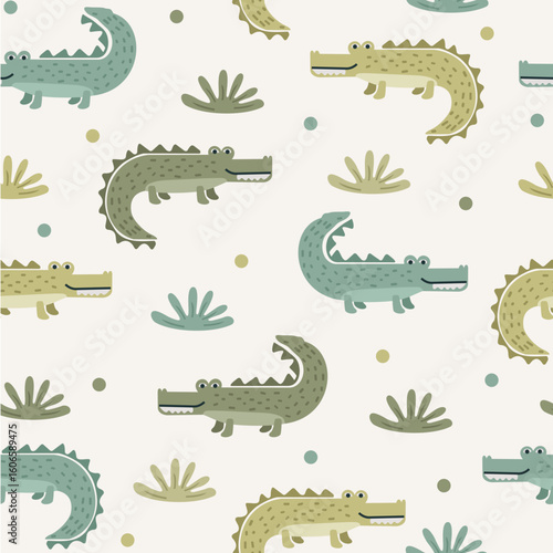 Cute Crocodile Colorful Repeat Vector tract Pattern 