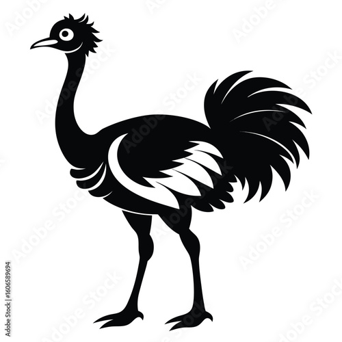 Stylized Ostrich Silhouette Illustration with Striking Feather Detail and Elegant Posture Evoking African Wildlife and Graphic Design
