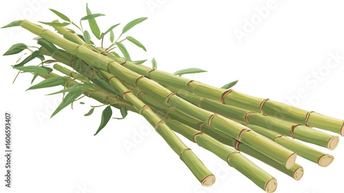 A digital illustration depicting a bundle of fresh green bamboo shoots. The image shows several bamboo stalks bundled together, with visible leaves at the top. The bamboo is a vibrant green color,