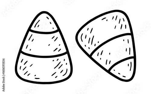 candy corn black and white icon clean line art, doodle style. Ideal for logo, tattoo, app, coloring book, web design, infographics, banner, poster, and more. Vector illustration