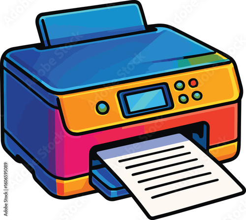 Flat vector icon of printer illustration for sticker, logo, book, t-shirt and more print or digital design