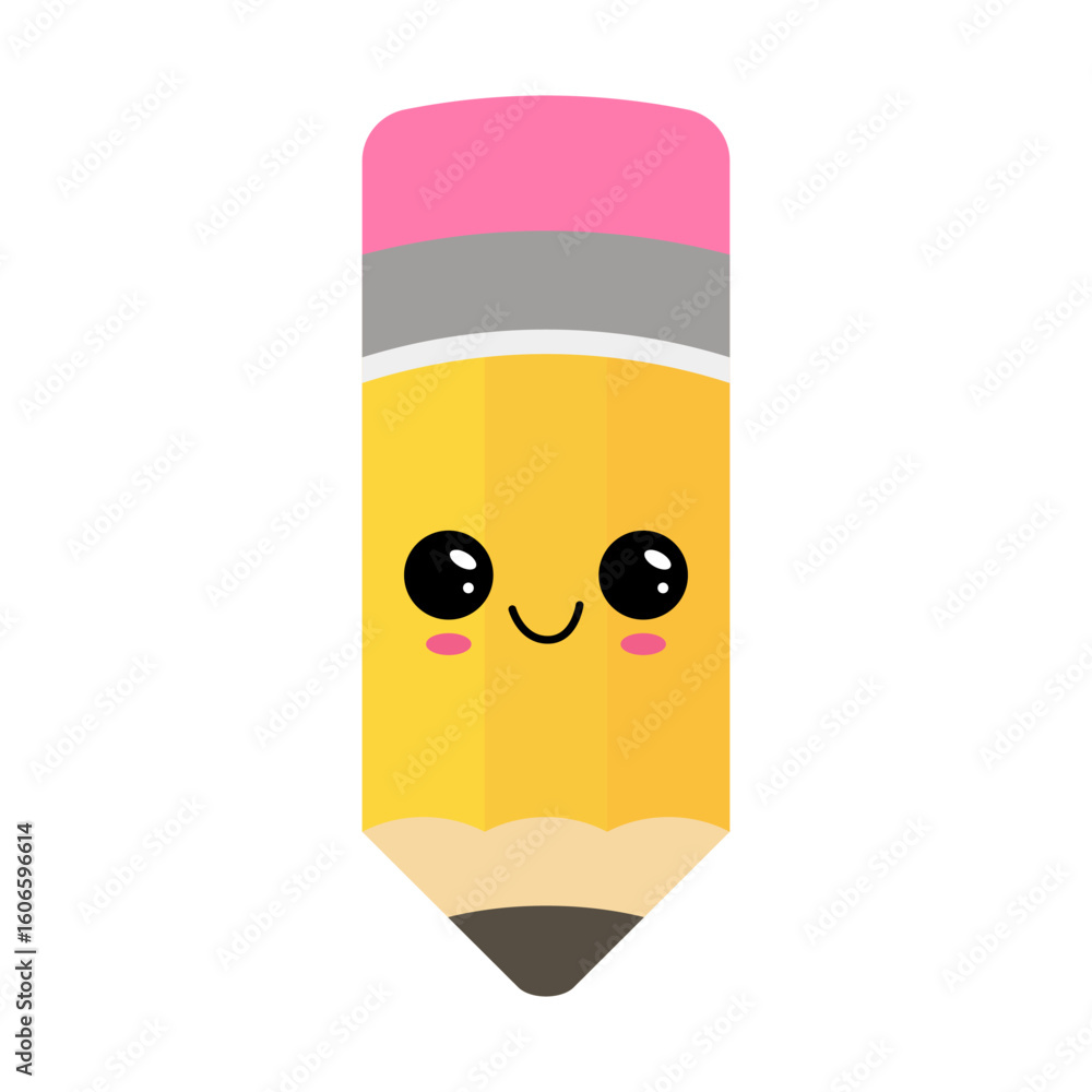 Pixel art of a pencil with a pink eraser and a smiling face Pixel art of a pencil with a pink eraser and a smiling face
