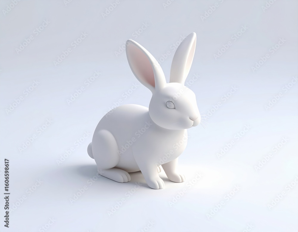 Obraz premium 3D model material of a simple white rabbit,シンプルな白うさぎの3Dモデル素材