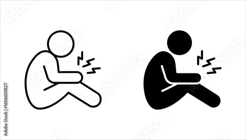 Pain in knee line icon set. Legs with joint pain, osteoporosis, knee injury. Body aches concept. vector illustration on white background