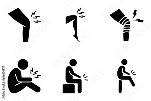 Pain in knee line icon set. Legs with joint pain, osteoporosis, knee injury. Body aches concept. vector illustration on white background