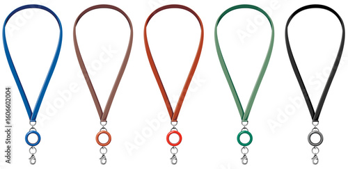 リール付きネックストラップのベクターイラスト素材ビジネス用カラバリセット(Neck Strap with Reel – Business Color Variations / Vector Illustration Set)