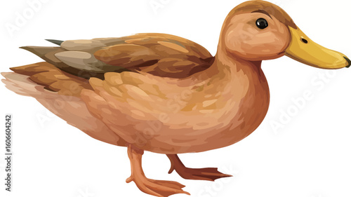 A digital illustration of a brown duck facing right.  The duck is depicted in a slightly cartoonish style with a smooth, almost painted texture. The colors are predominantly various shades of