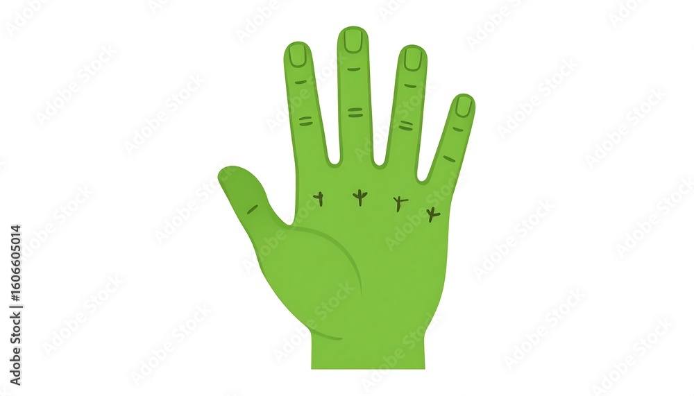 Fototapeta premium Cartoon green hand showing five fingers
