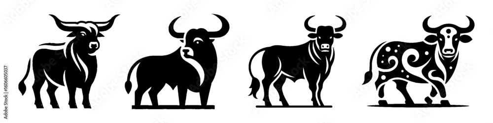 Simple Ox Collection Illustration, Farm Animal Modern Set Vector for Icon and Agriculture Themes Design Simple Ox Collection Illustration, Farm Animal Modern Set Vector for Icon and Agriculture Themes Design