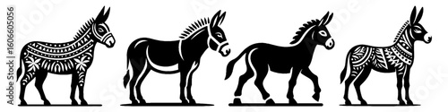 Simple Donkey Collection Illustration, Farm Animal Modern Set Vector for Icon and Countryside Themes Design