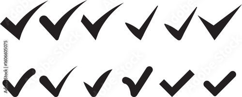 black approved icons set. rounded right sign concept. Correct vote choice symbol. accept checkmark icons.  right icon or symbol
