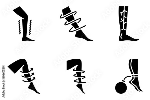 Varicose veins line icon set. Leg veins thrombosis disease. Treatment, vector illustration on white background