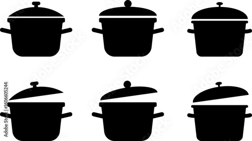 cooking pots icons set. preparing meals in the kitchen. symbolizing cooking and kitchen preparation tools. cooking and kitchen elements