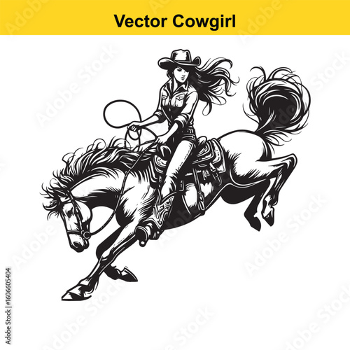 Cowgirl & Racing Horse – Vector Line Art.