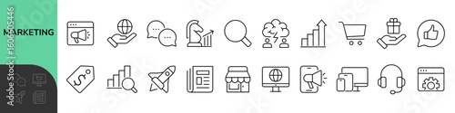 Marketing Line Editable Icons set. Vector illustration in modern thin line style of business related icons: advertising, market research, optimization, and more