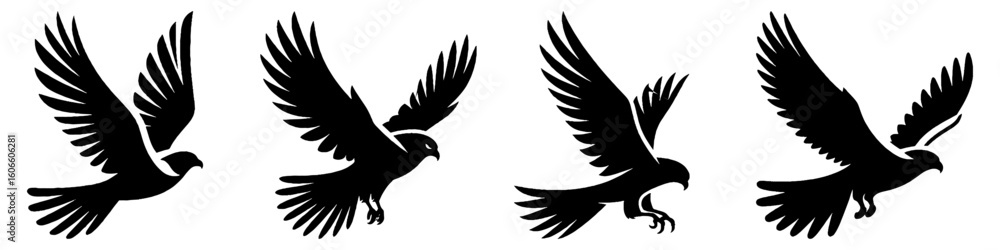 Fototapeta premium Simple Falcon Silhouette Collection Illustration, Bird Predator Modern Set Vector for Icon and Wildlife Themes Design