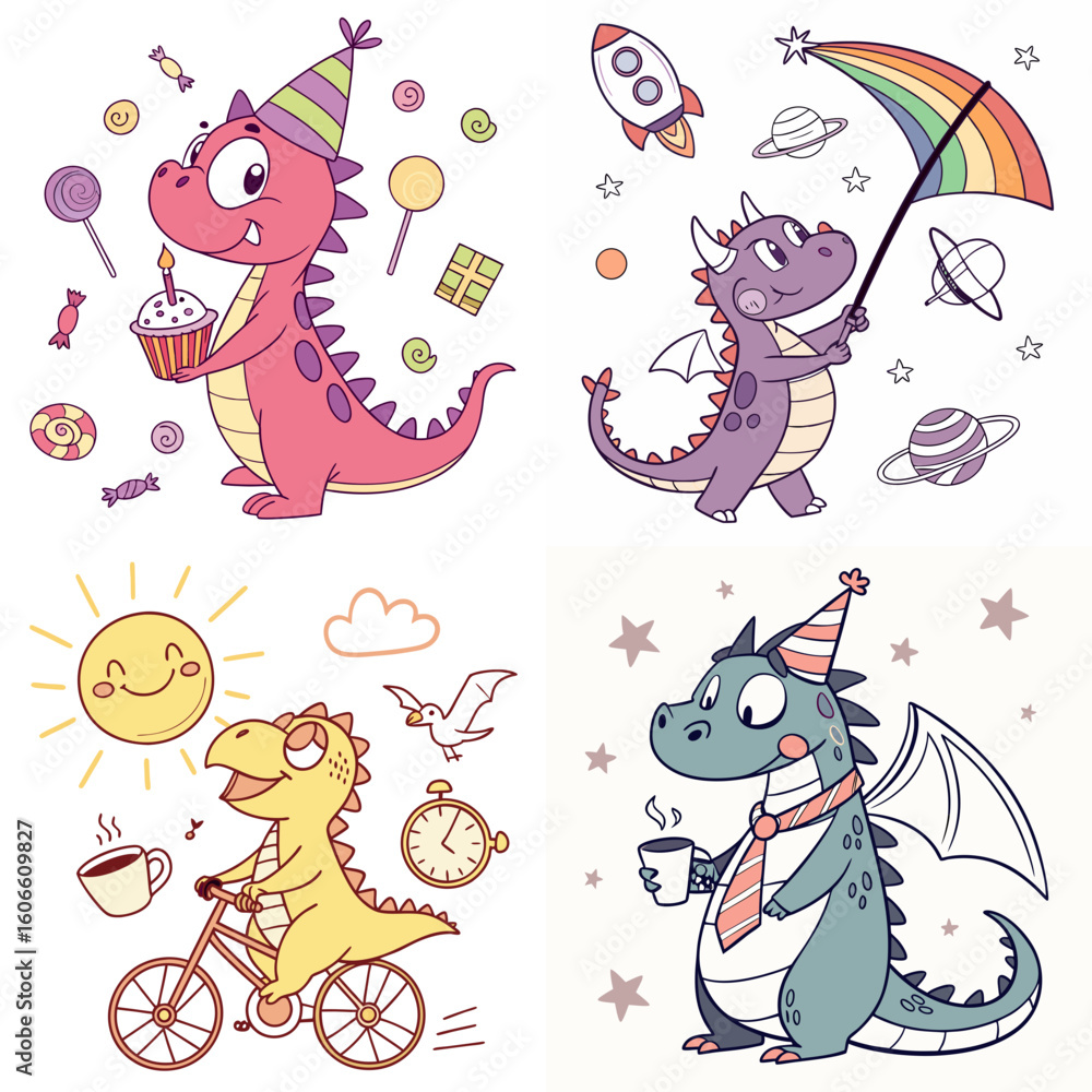 Fototapeta premium High-Quality Dragons Illustrations in Various Styles – SVG Bundle