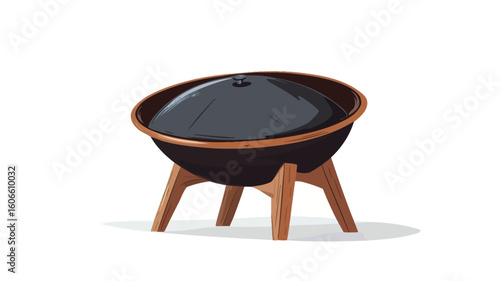 A digital illustration of a mid-century modern armchair. The chair is depicted in a slightly elevated, three-quarter view against a plain white background.  It features a dark-colored, possibly