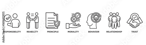 Business Ethics icon set illustration concept with icon responsibility, reliability, morality, behavior, relationship, trust