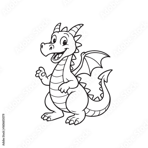 Cartoon dragon outline vector illustration