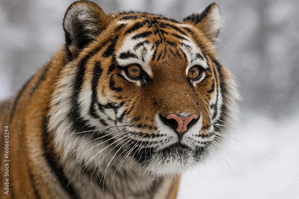 Obraz premium Majestic Siberian Tiger in Winter: Powerful Wildlife Portrait