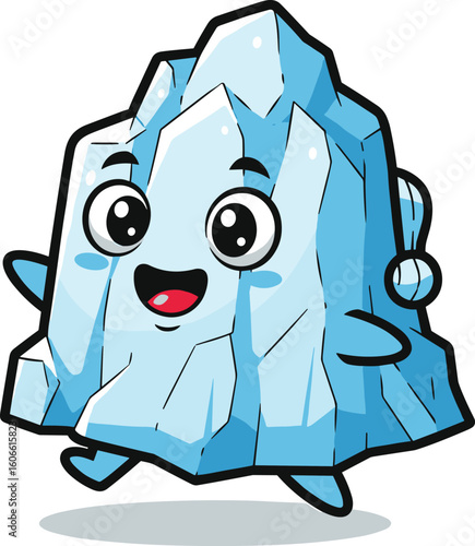 Cute iceberg cartoon character runs. Iceberg illustration, animated, mascot, arctic, antarctic, climate, environment, melting, sea, ocean, cold, glacier