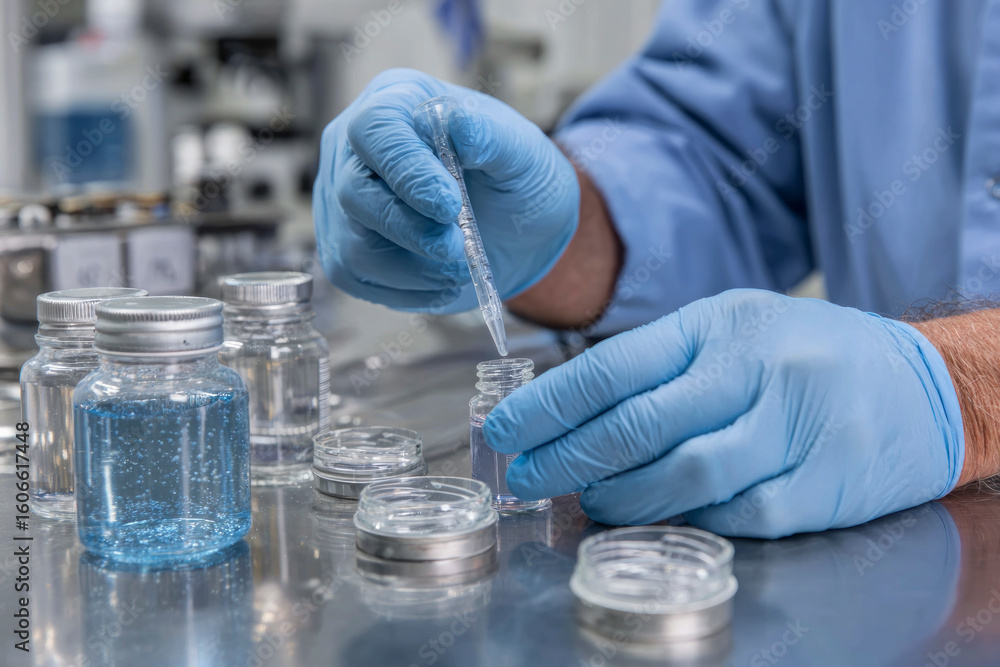 Fototapeta premium Laboratory Technician Conducting Experiment with Test Tubes