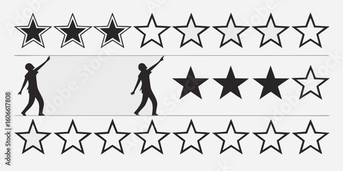 Customer satisfaction rating with people interacting with stars