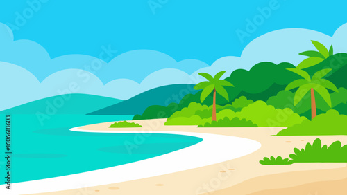Clean Bright Vector Art Background Scene with Clear Blue Sky and Green Fields