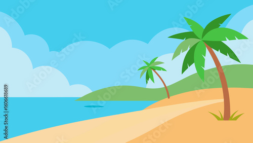 Clean vector art illustration showcasing a picturesque beautiful landscape