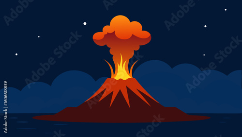 Dramatic vector art scene of a volcanic island eruption a powerful force