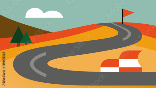 Dynamic 2D cartoon background of a racetrack curve an exciting speed scene