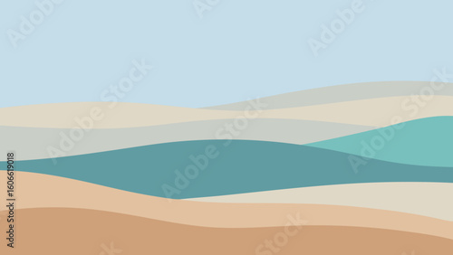 Minimalist landscape composed of three soft overlapping forms a serene design