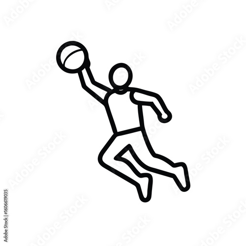 Minimalist Line Art of a Basketball Player Dunking Vector Illustration